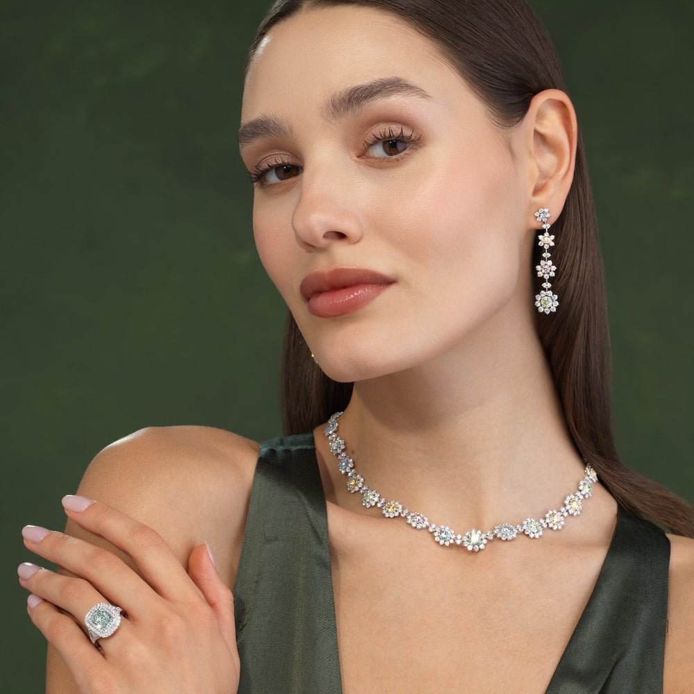 23ct Fancy Multicolor Diamond Flower Necklace