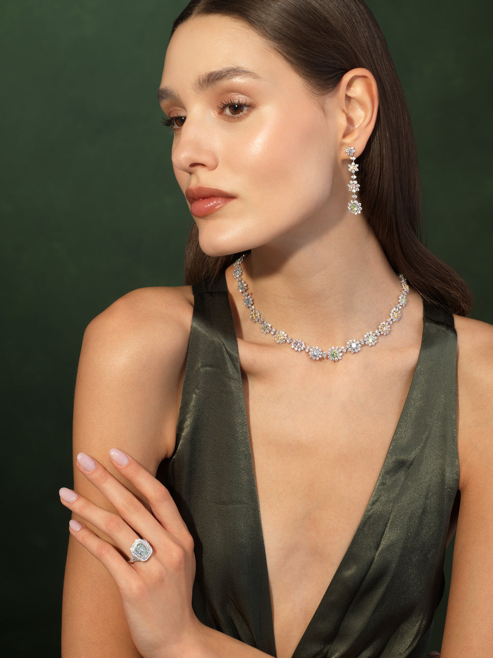 23ct Fancy Multicolor Diamond Flower Necklace