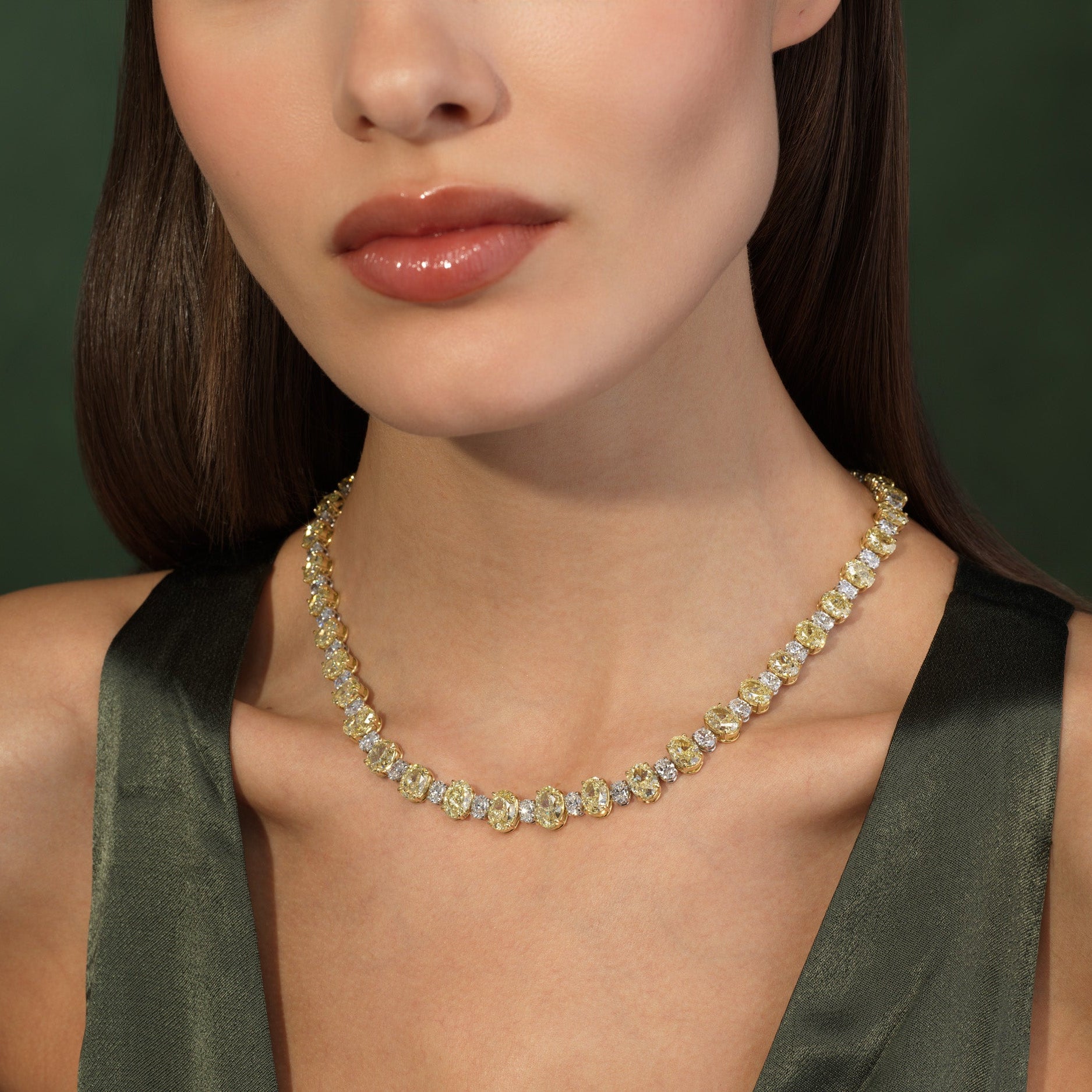 70 Carat Oval Yellow and Colorless Diamond Necklace