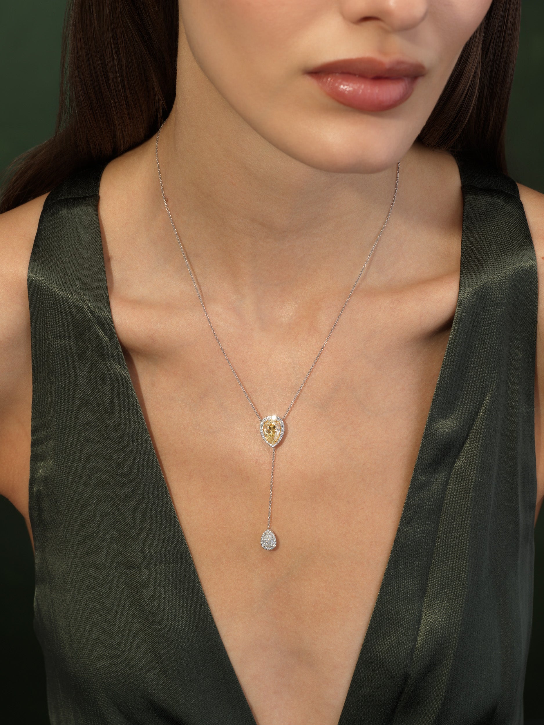 Yellow Pear Diamond Lariat Necklace