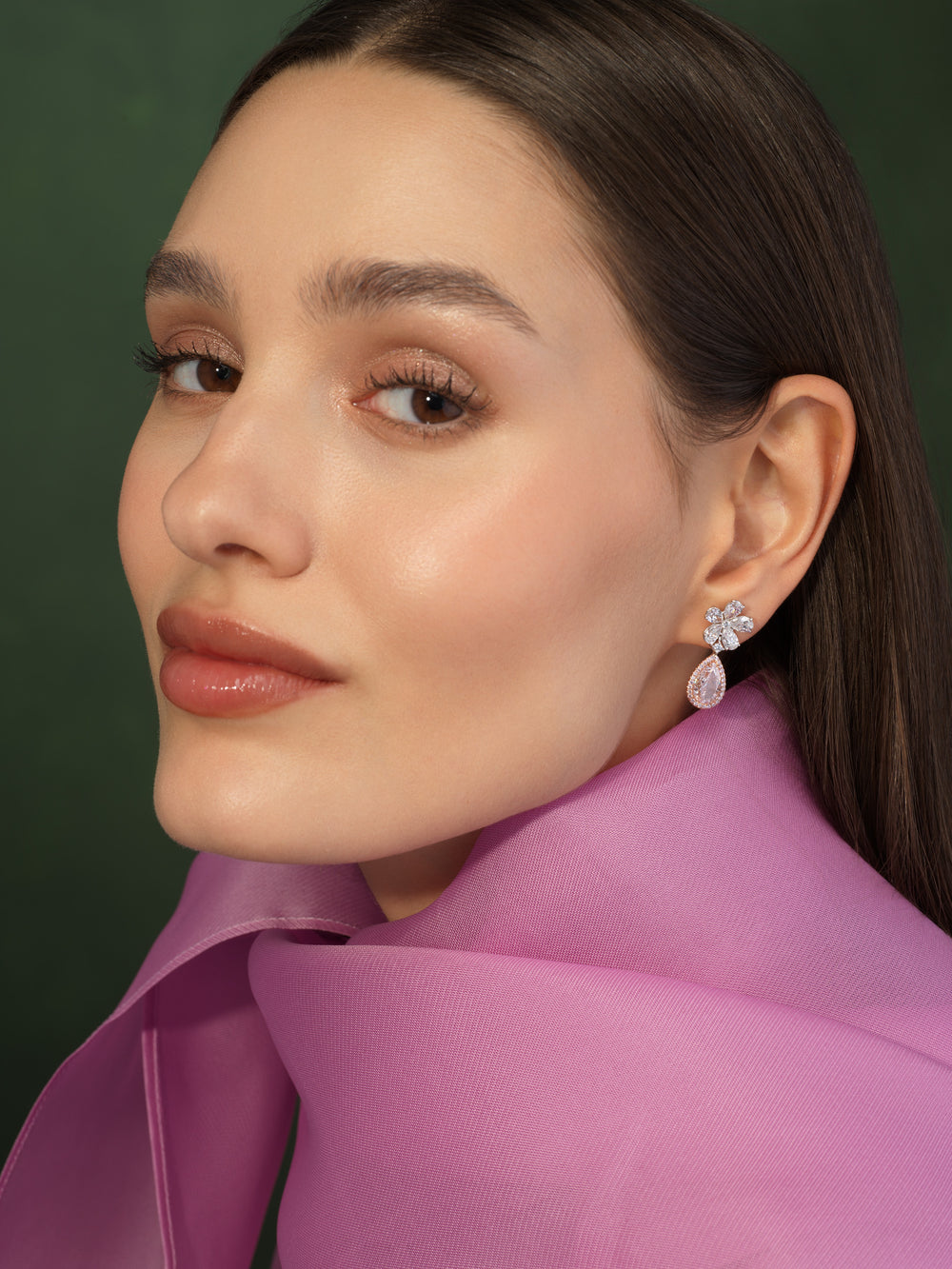 2 Carat Each Pink Pear Diamond Flower Drop Earrings