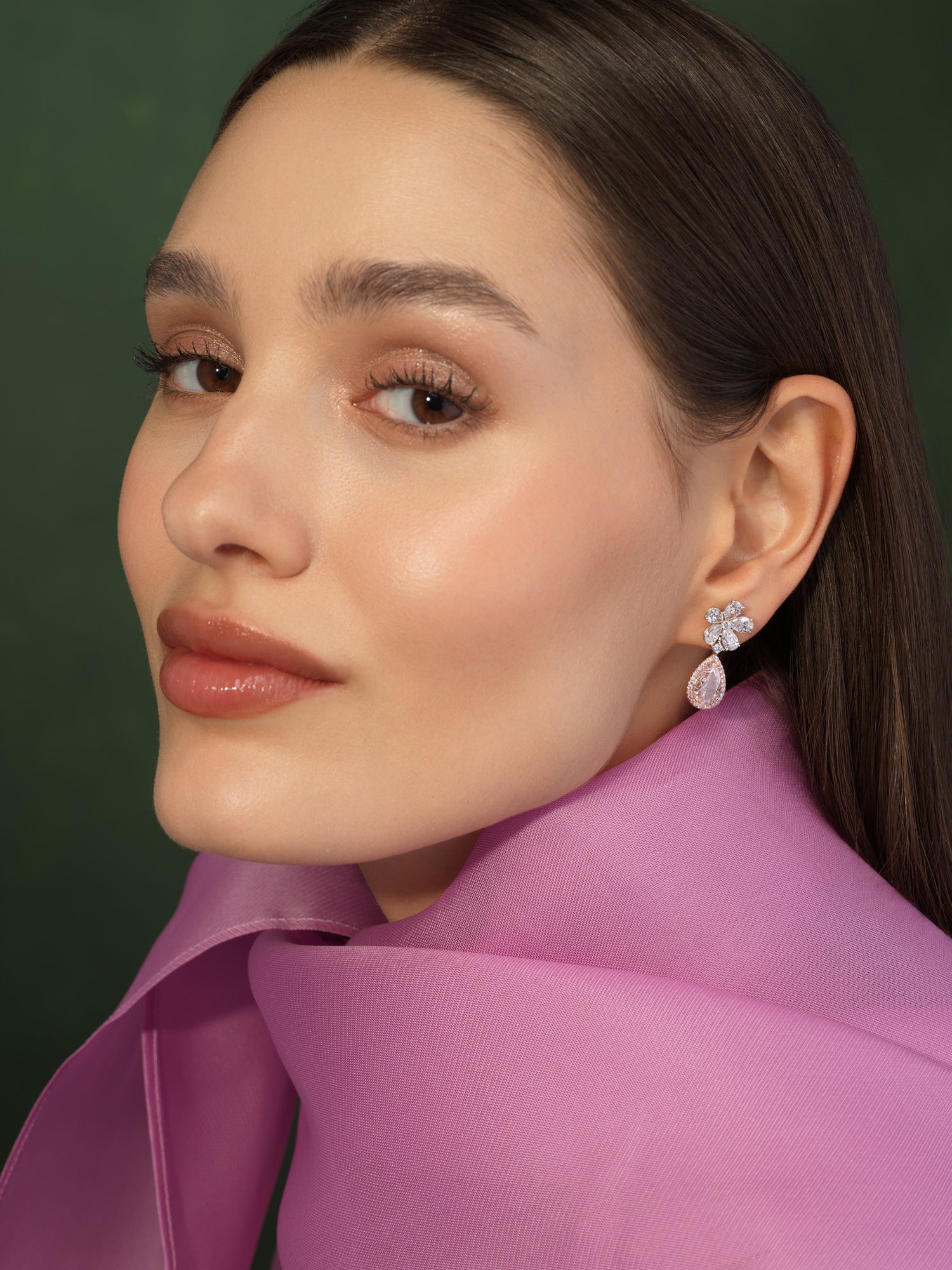 2 Carat Each Pink Pear Diamond Flower Drop Earrings