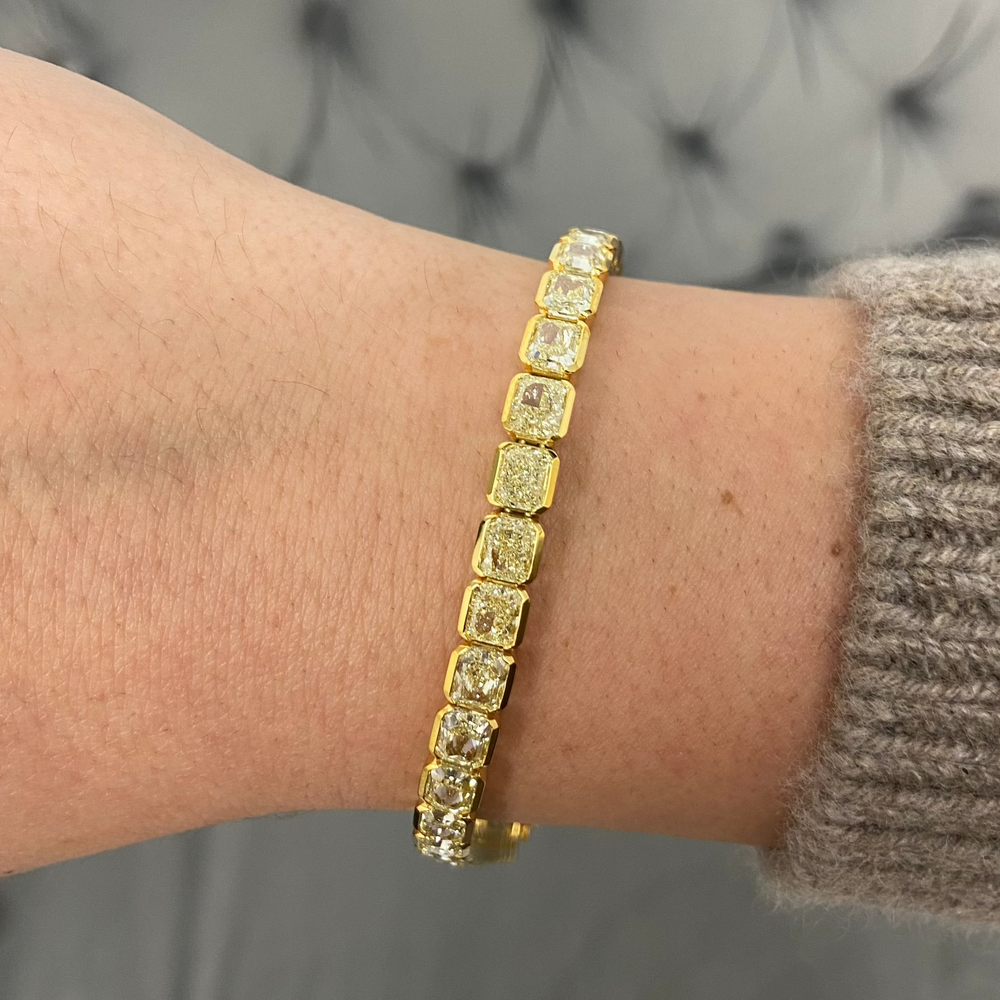 20ct Yellow Radiant diamond tennis bracelet, handcrafted by Rare Colors by Namdar