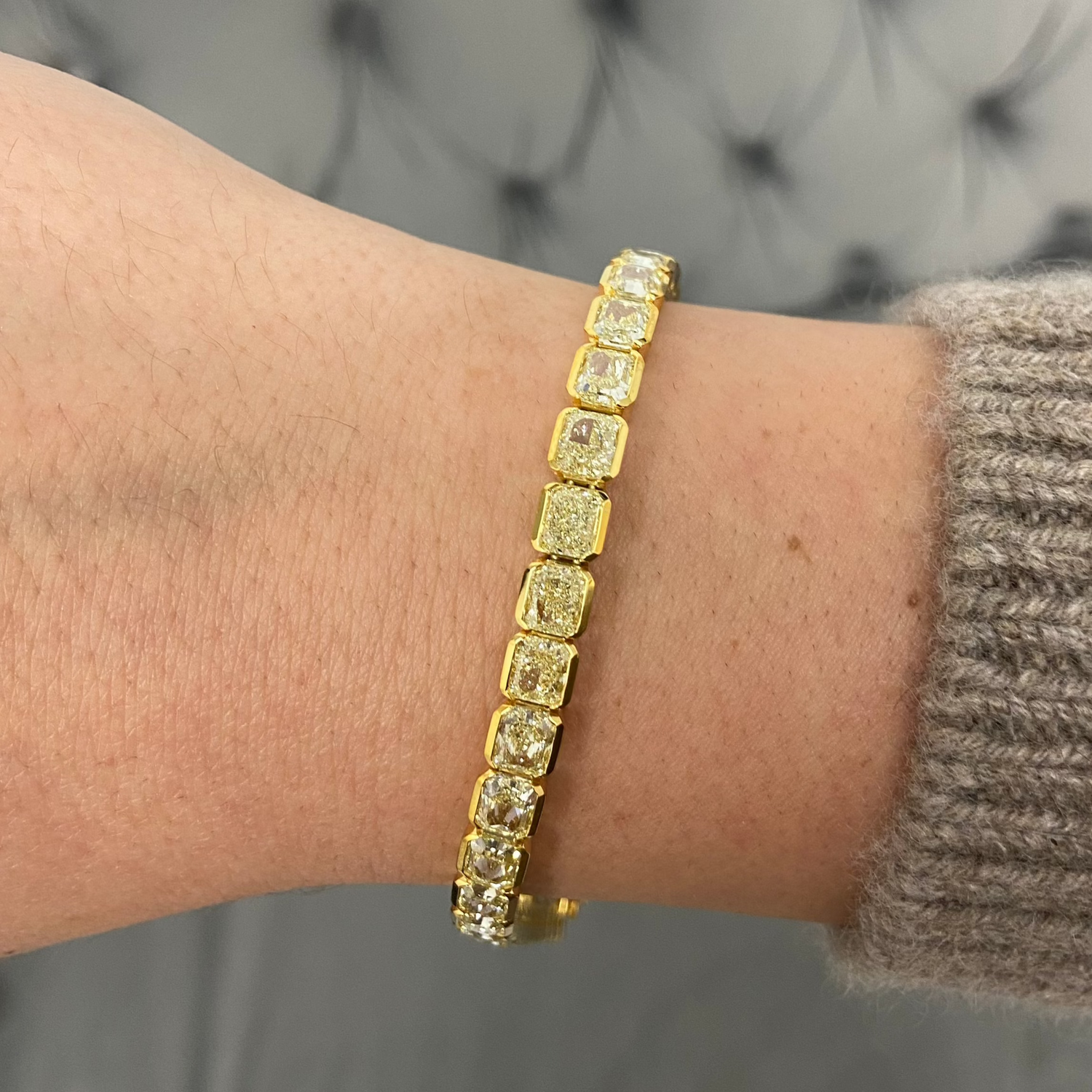 20ct Yellow Radiant diamond tennis bracelet, handcrafted by Rare Colors by Namdar