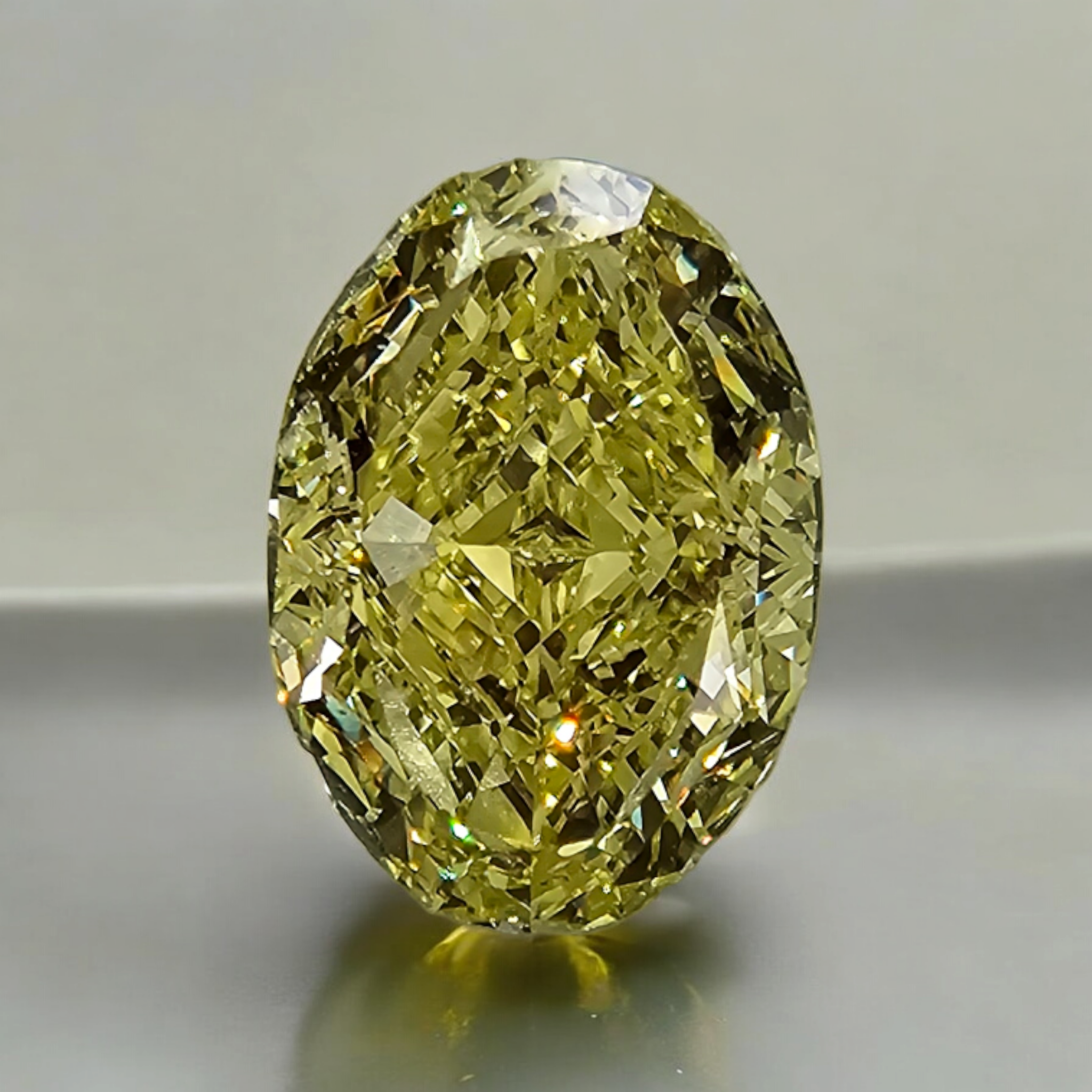 Fancy yellow oval cut diamond with excellent clarity and precision, GIA certified.