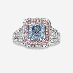 2 Carat Blue Radiant Diamond Double Halo Engagement Ring