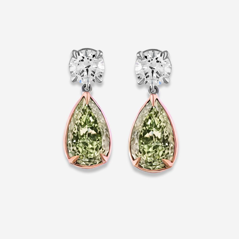 Green drop earrings — color diamond specialists Rare Colors by Namdar
