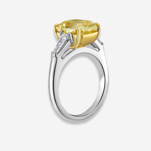4 Carat Fancy Intense Yellow Elongated Radiant Diamond Engagement Ring