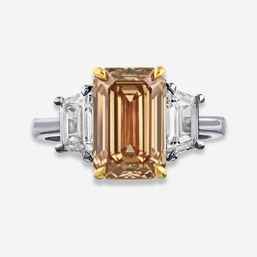 3.55ct Champagne Emerald Diamond Engagement Ring