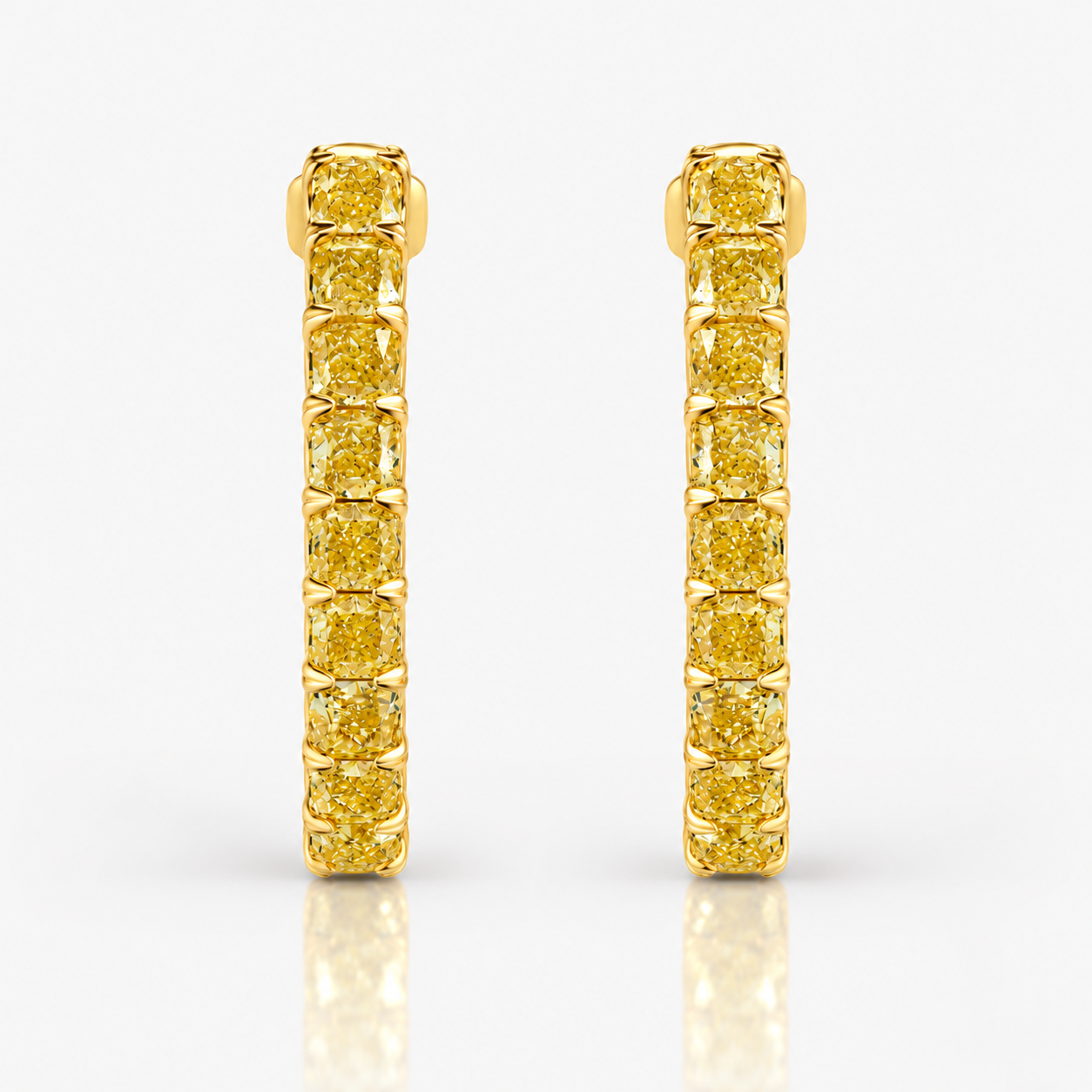 4 Carat Total Fancy Yellow Cushion Diamond Hoops