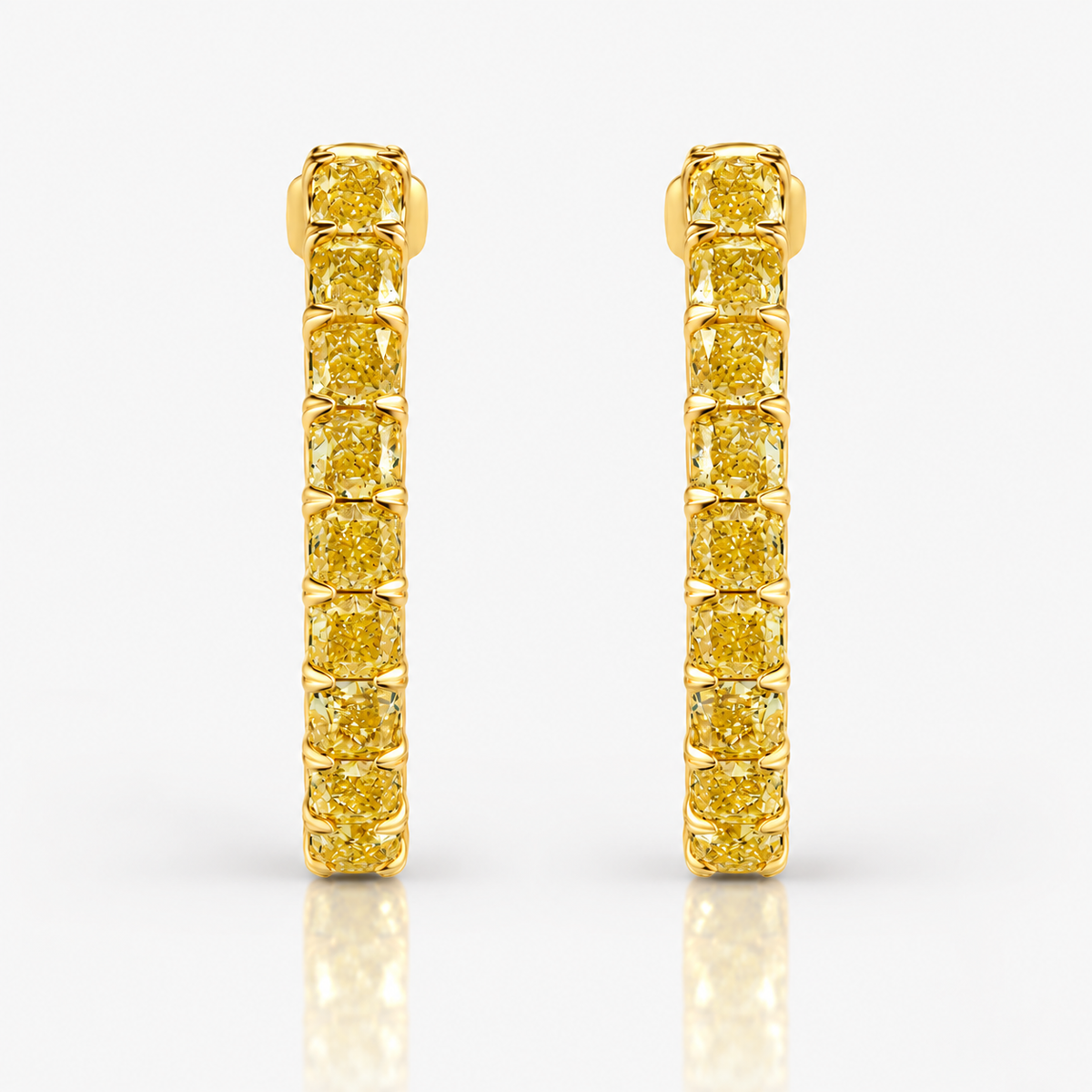 4 Carat Total Fancy Yellow Cushion Diamond Hoops