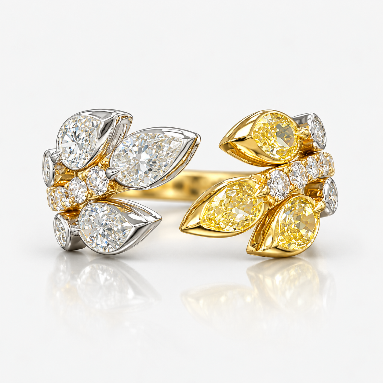 Fancy Yellow and Colorless Pear Diamond Floral Wrap Ring