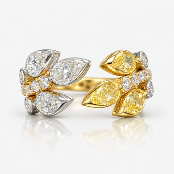 Fancy Yellow and Colorless Pear Diamond Floral Wrap Ring