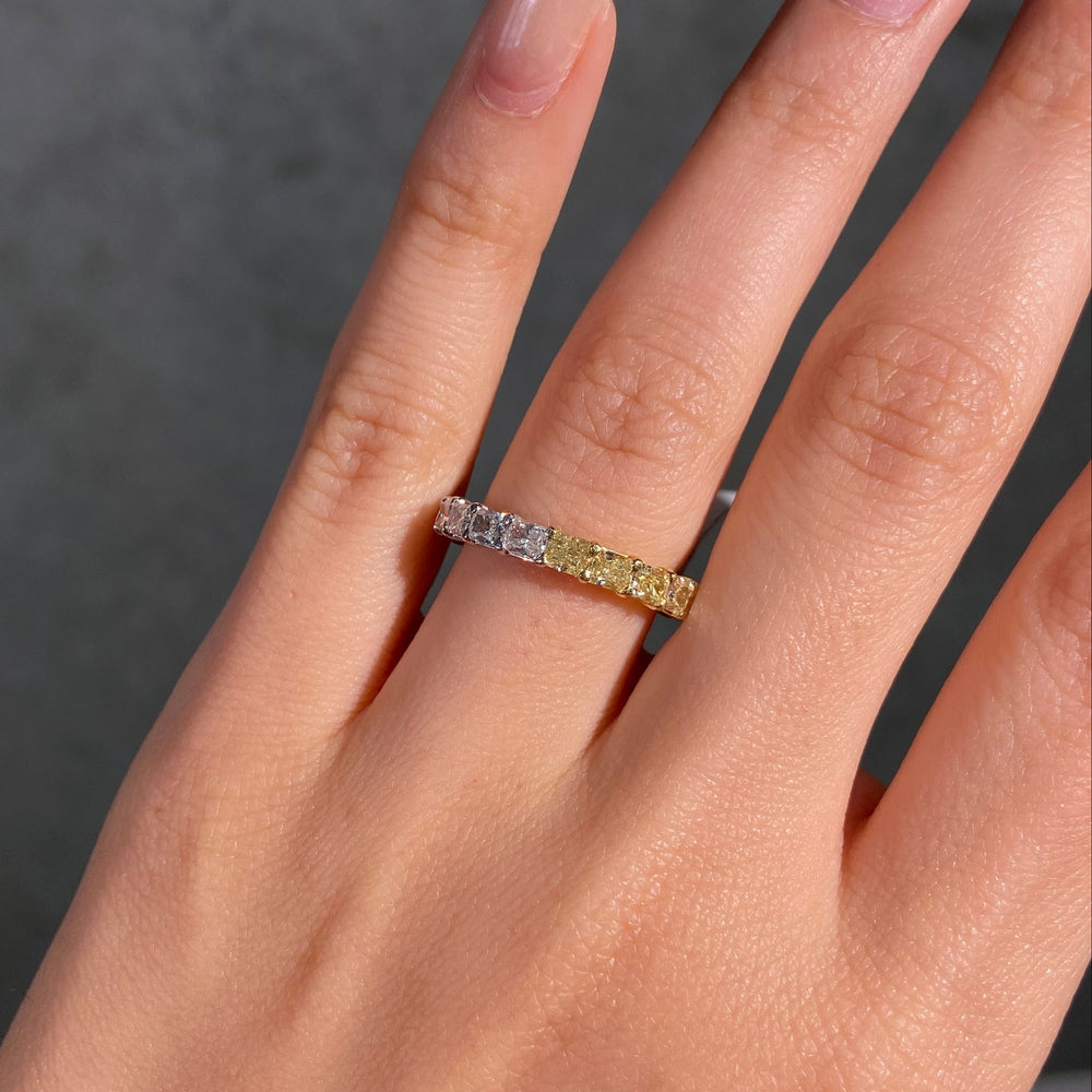 Fancy Yellow and White East West Radiant Diamond Half Eternity Band