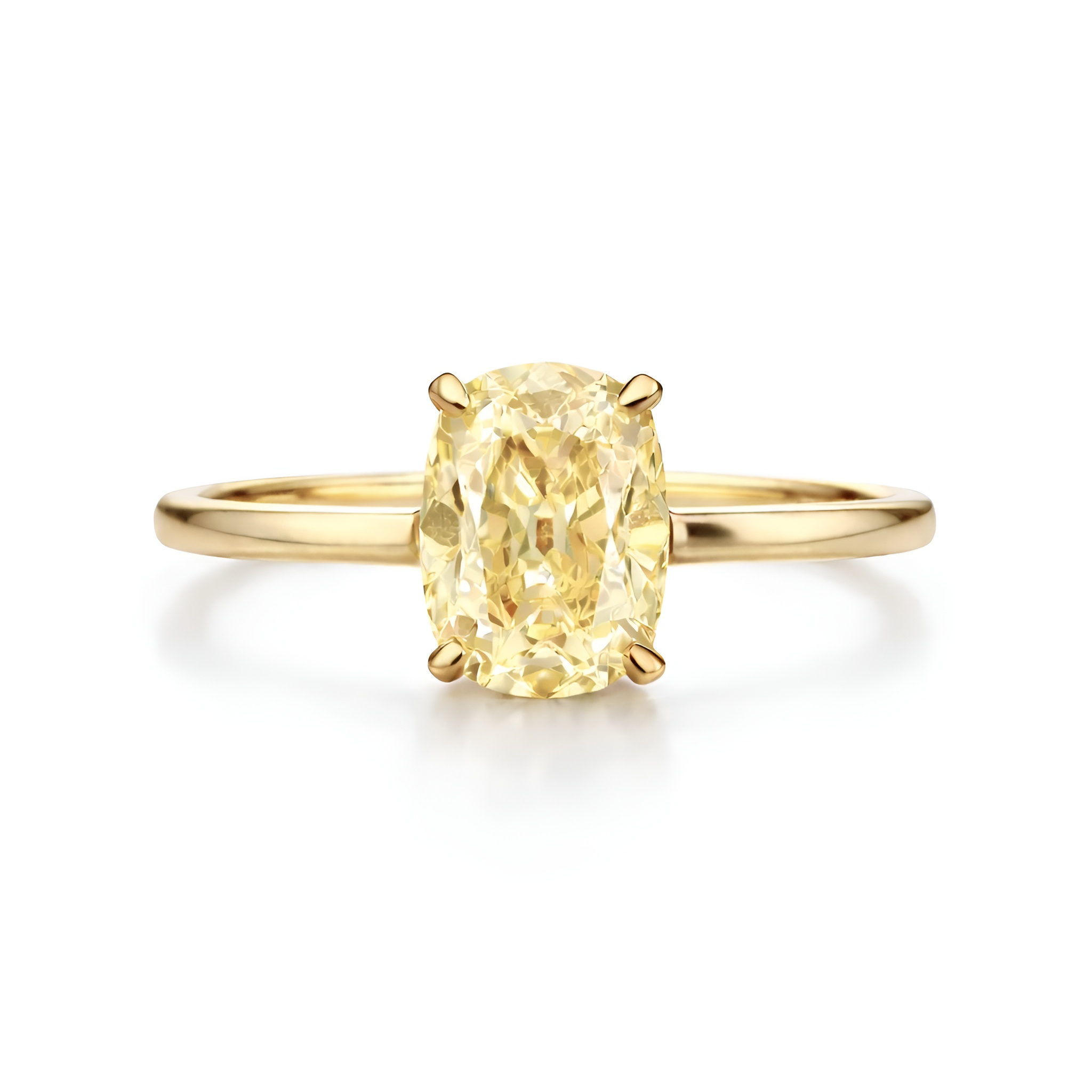 2.73ct Fancy Light Yellow Old Mine Cushion Diamond Ring