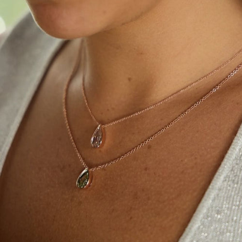 Pink Elongated Pear Diamond in Rose Gold Bezel Pendant