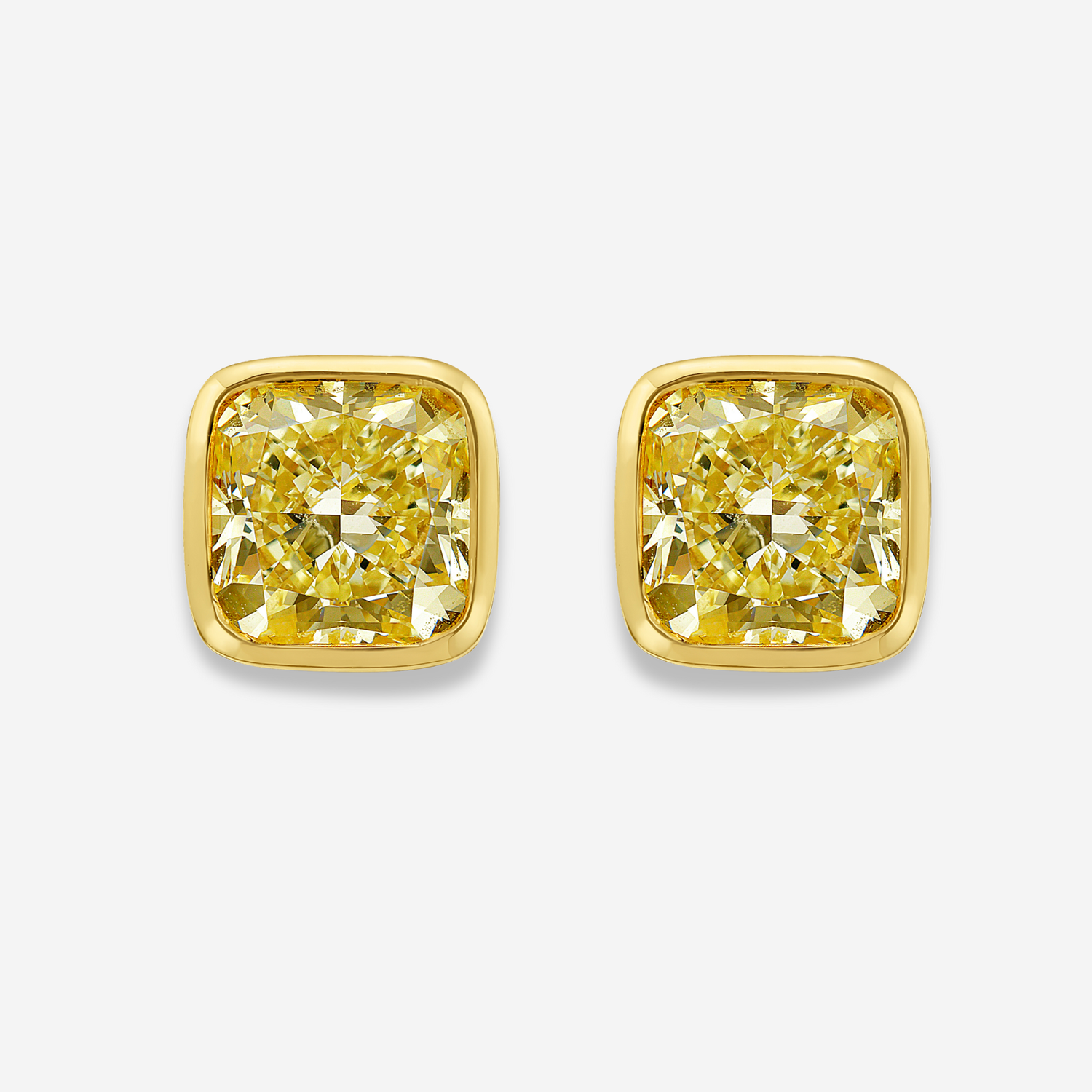 Fancy Yellow Cushion Diamond Bezel Studs