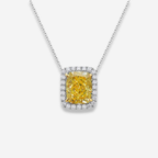 1.71ct Light Yellow Radiant in Diamond Halo Pendant Necklace