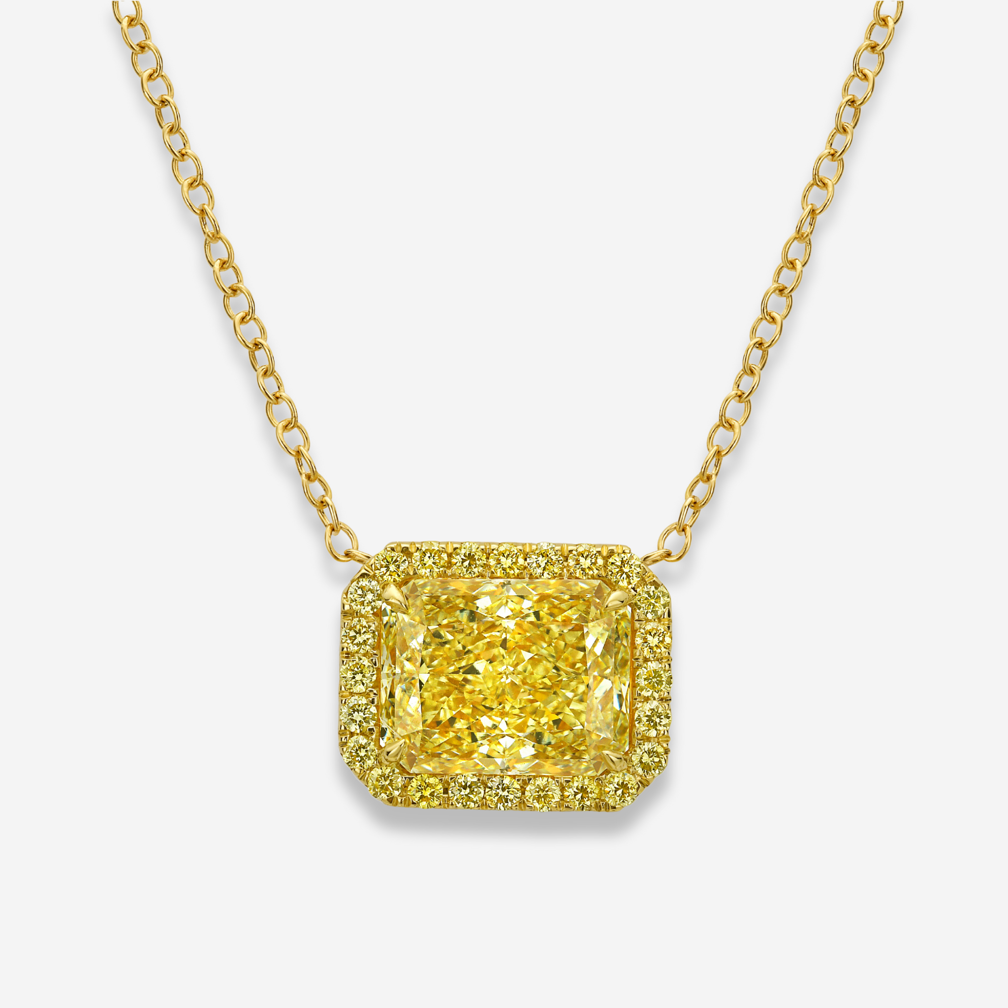 4ct Radiant in All Yellow Diamond Halo East West Pendant Necklace