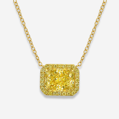 4ct Radiant in All Yellow Diamond Halo East West Pendant Necklace