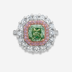 Green Cushion Diamond Halo Cocktail Ring