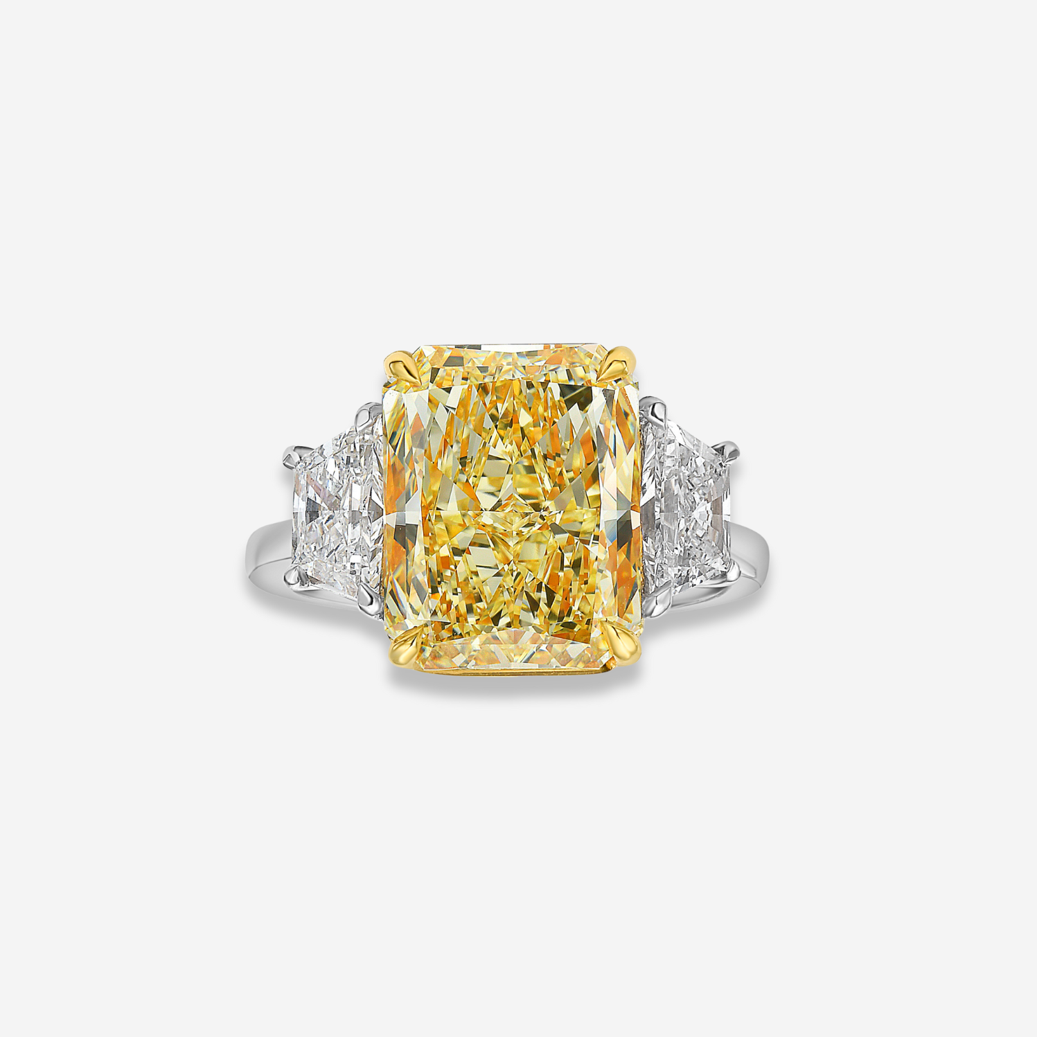 3 Carat Elongated Radiant Yellow Diamond Engagement Ring