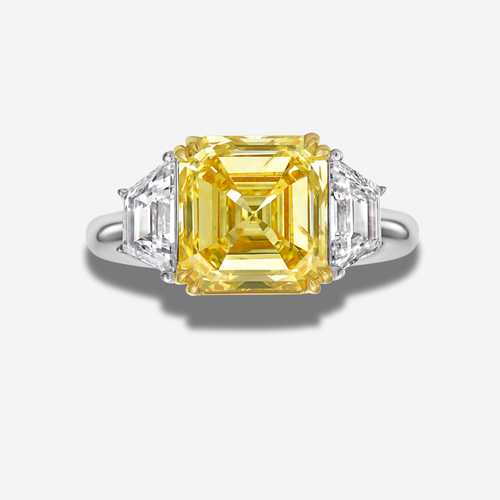 3.6ct Fancy Yellow Square Emerald Diamond Engagement Ring