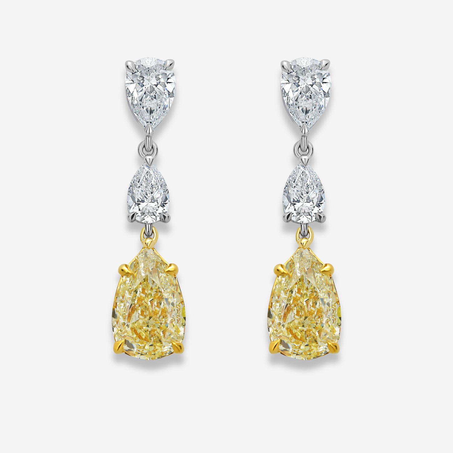 Yellow Diamond Pear Drop Earrings