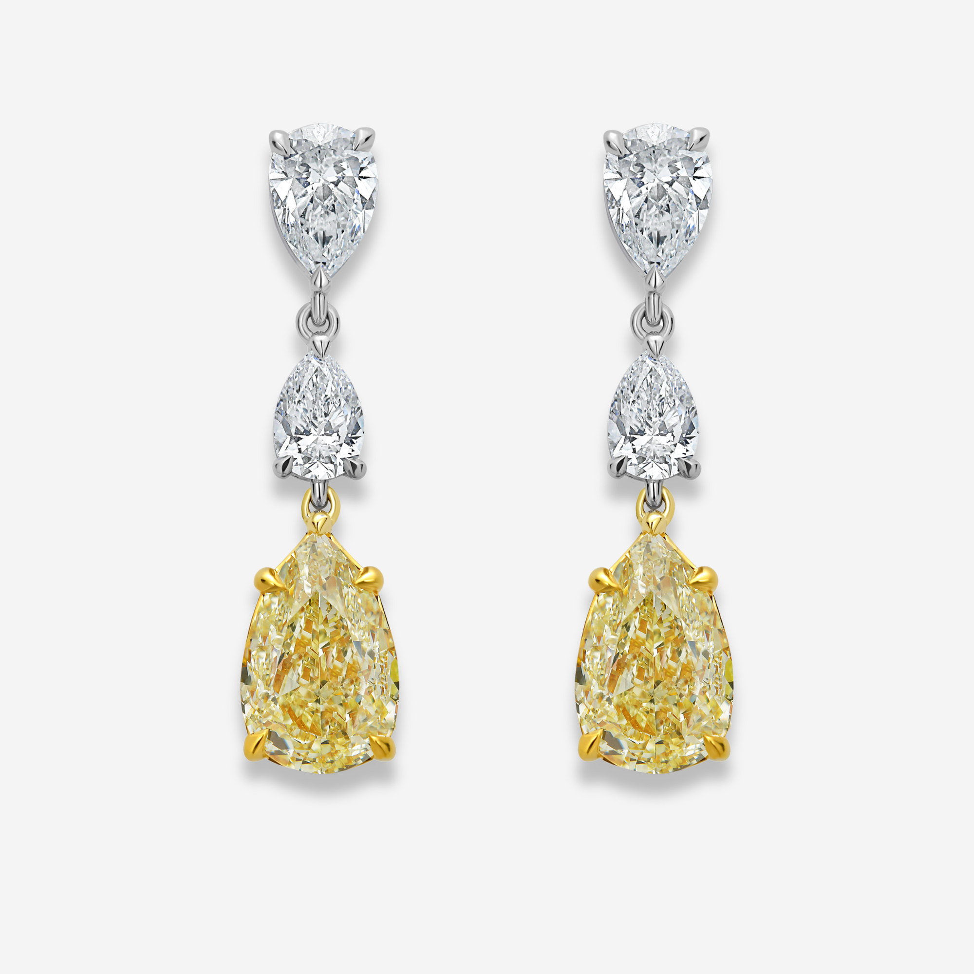 Yellow Diamond Pear Drop Earrings