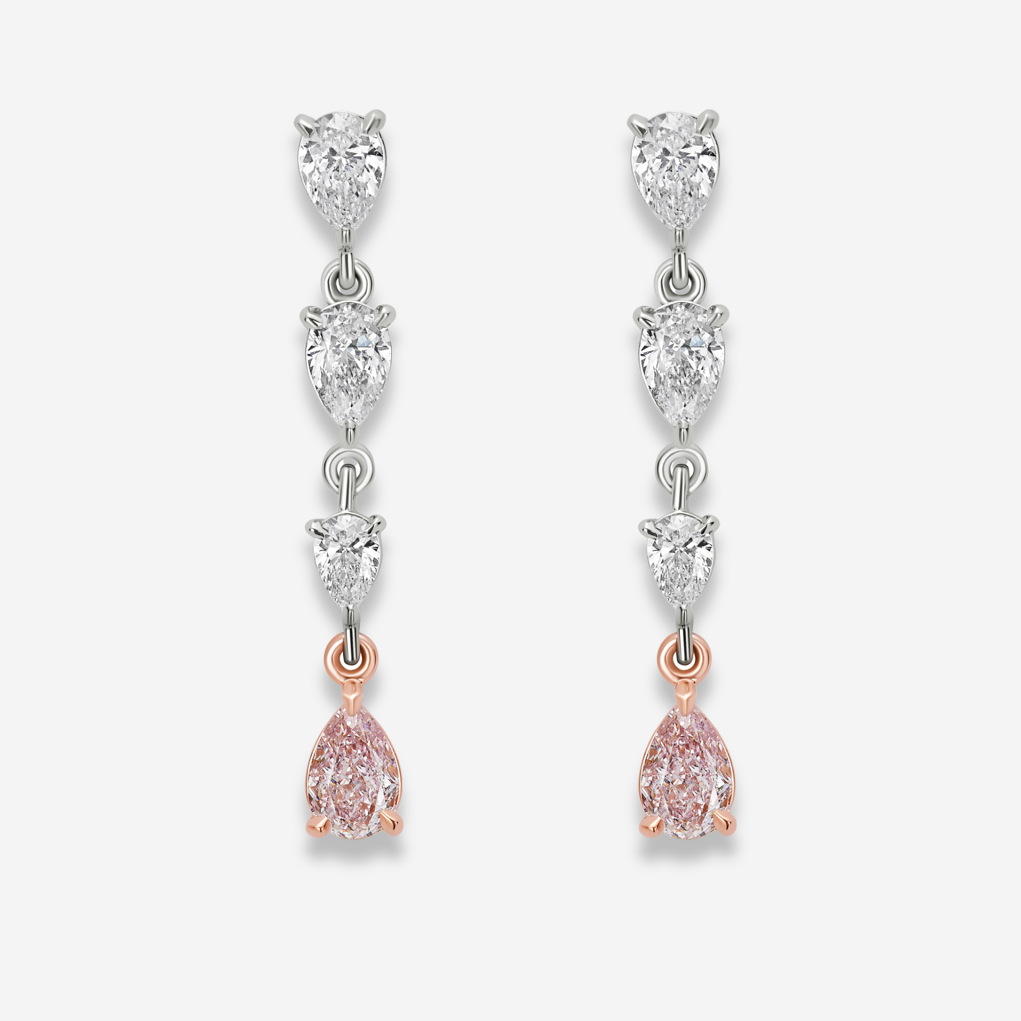 Pink and Colorless Pear Diamond Drop Earrings