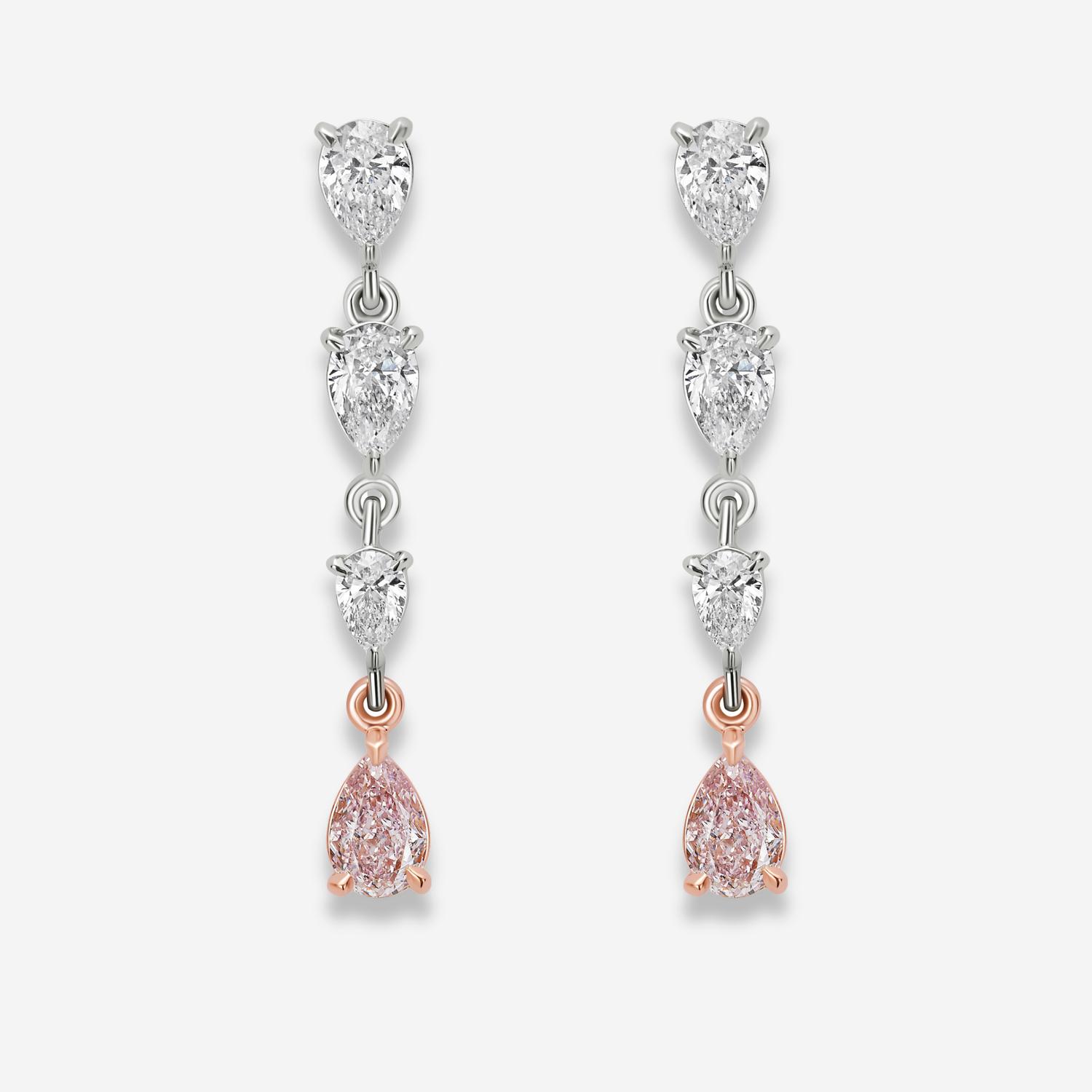 Pink and Colorless Pear Diamond Drop Earrings