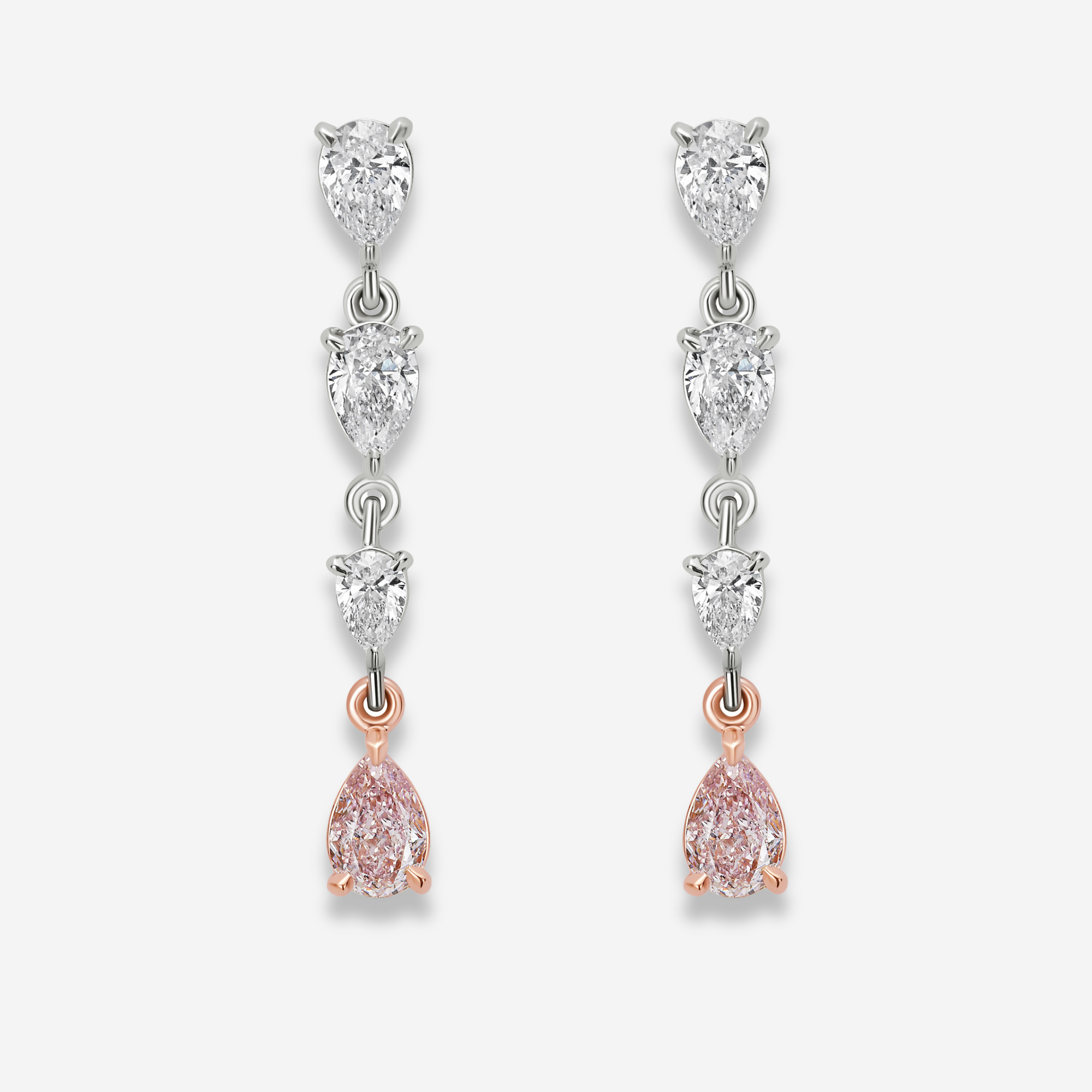 Pink and Colorless Pear Diamond Drop Earrings