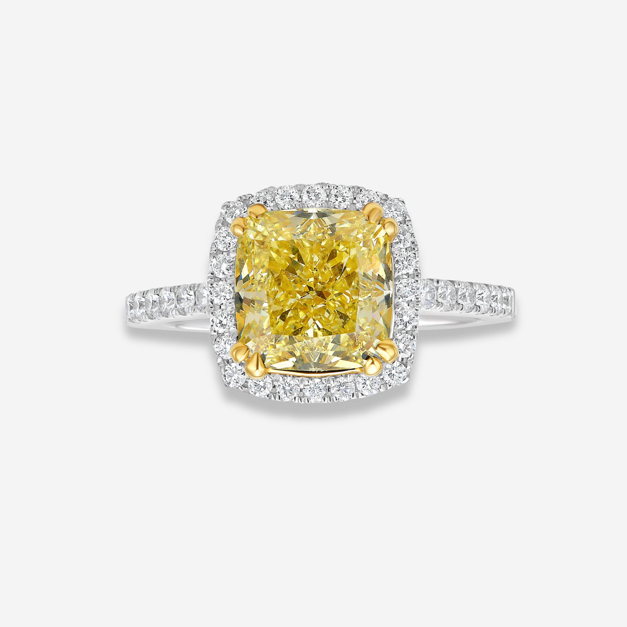 3 Carat Yellow Cushion Diamond Halo Engagement Ring