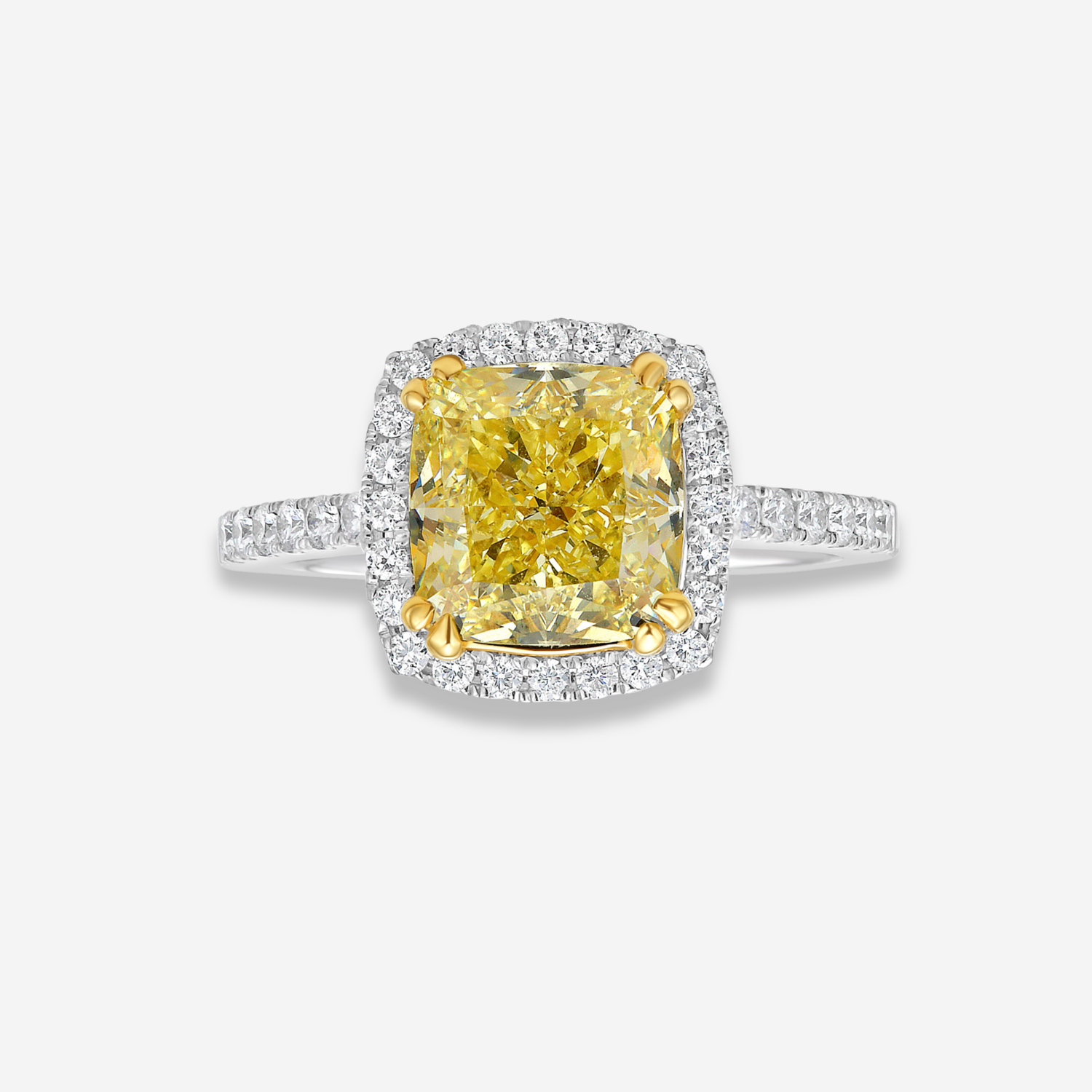 GIA 3ct Yellow Cushion diamond engagement ring at Rare Colors by Namdar, 5th Avenue New York