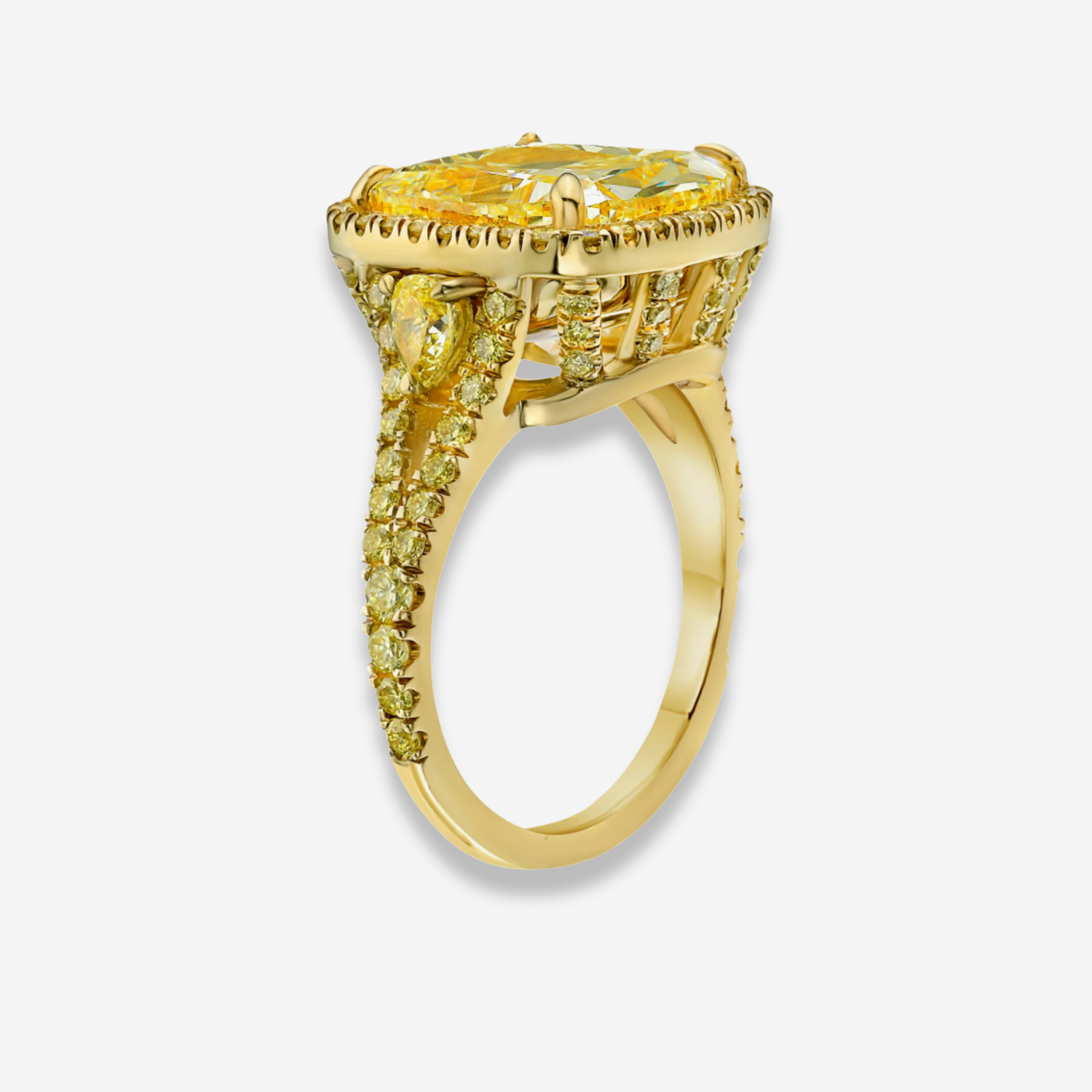8ct Light Yellow Cushion Golden Halo Statement Ring
