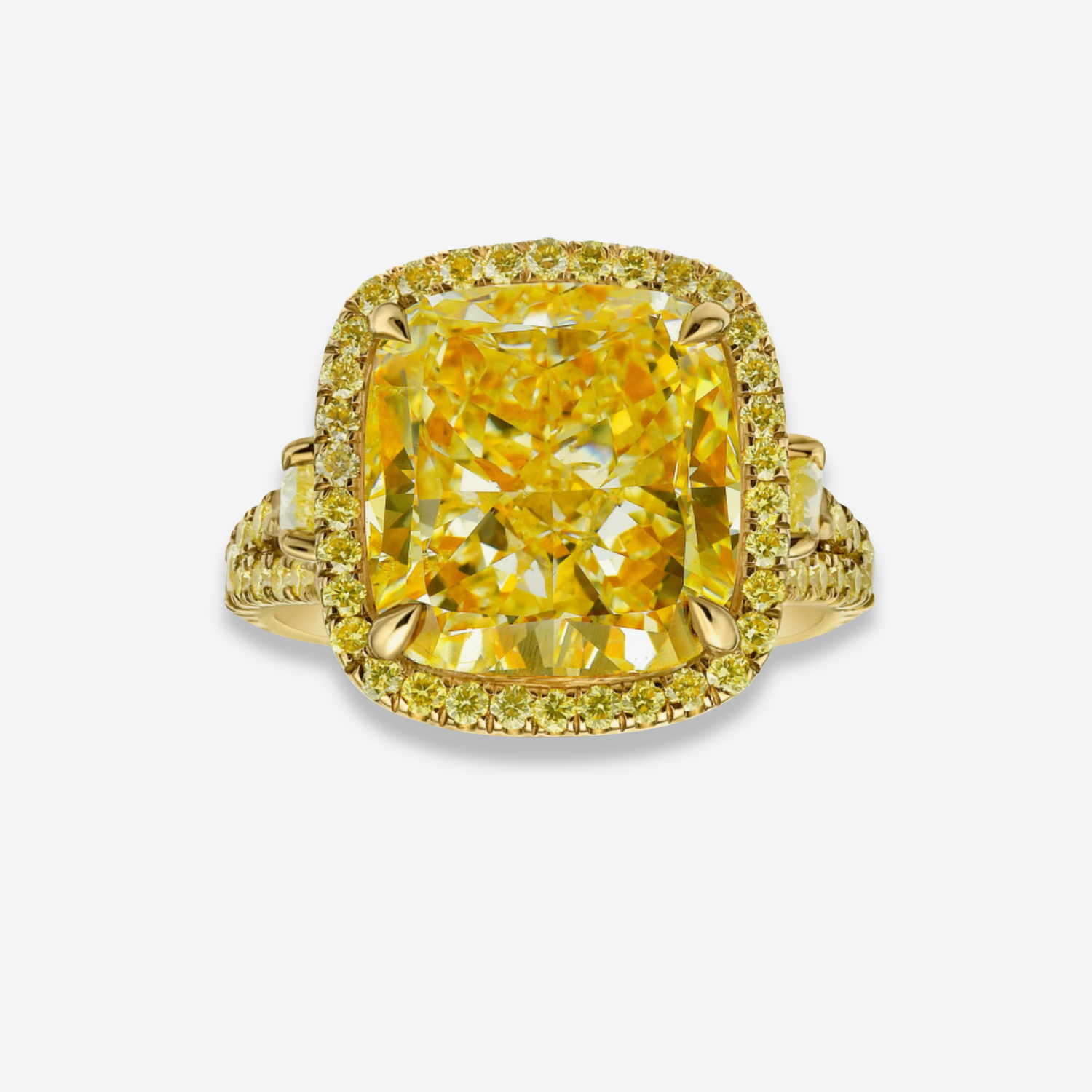 8ct Light Yellow Cushion Golden Halo Statement Ring