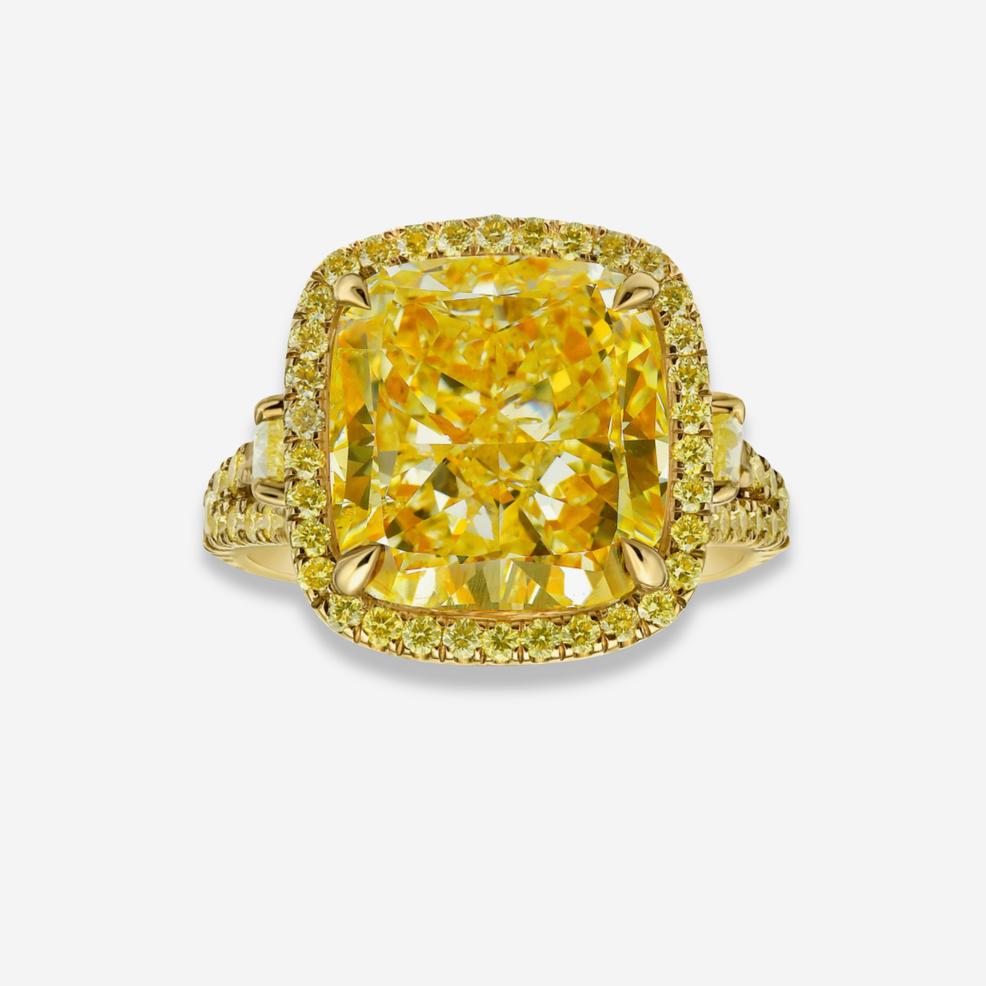 8ct Light Yellow Cushion Golden Halo Statement Ring