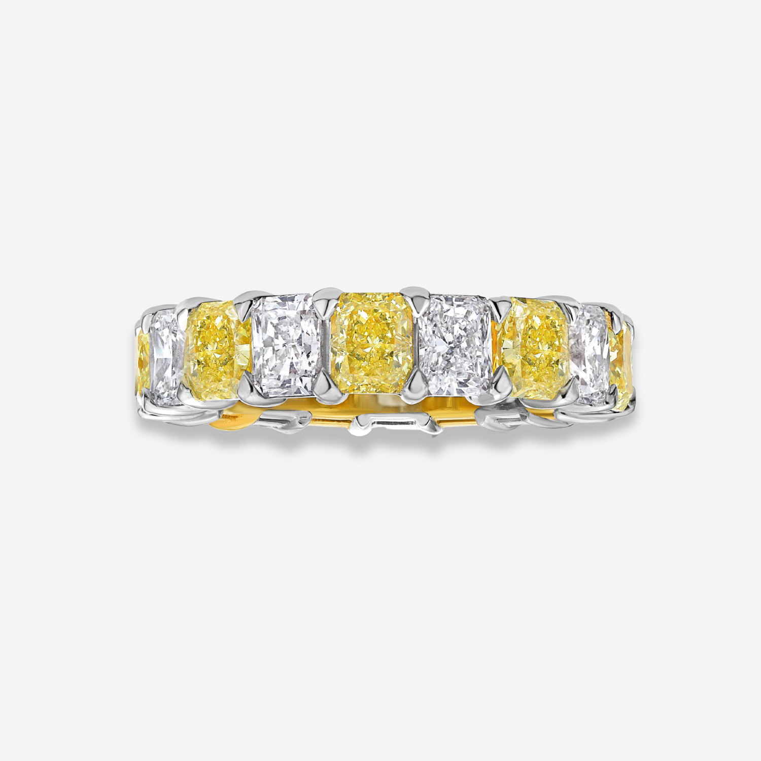 Alternating Fancy Yellow and White Elongated Radiant Diamond Eternity Band