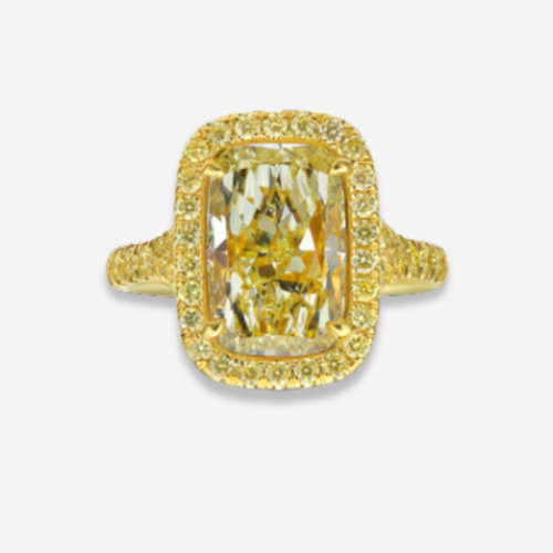3.32ct All Yellow Elongated Cushion Halo Diamond Engagement Ring