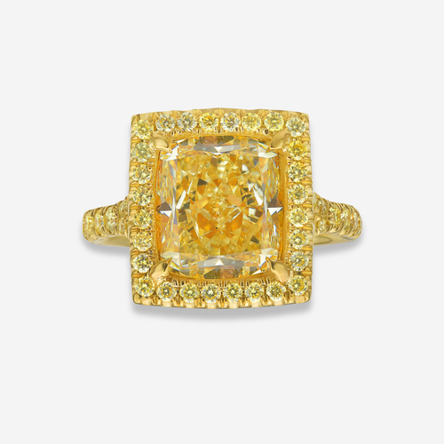 4.04ct All Yellow Elongated Cushion Halo Diamond Engagement Ring