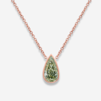 3 Carat Green Pear Diamond in Pink Bezel Pendant Necklace