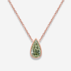 3 Carat Green Pear Diamond in Pink Bezel Pendant Necklace