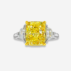 4.02ct Fancy Vivid Yellow Internally Flawless Elongated Radiant Diamond Engagement Ring