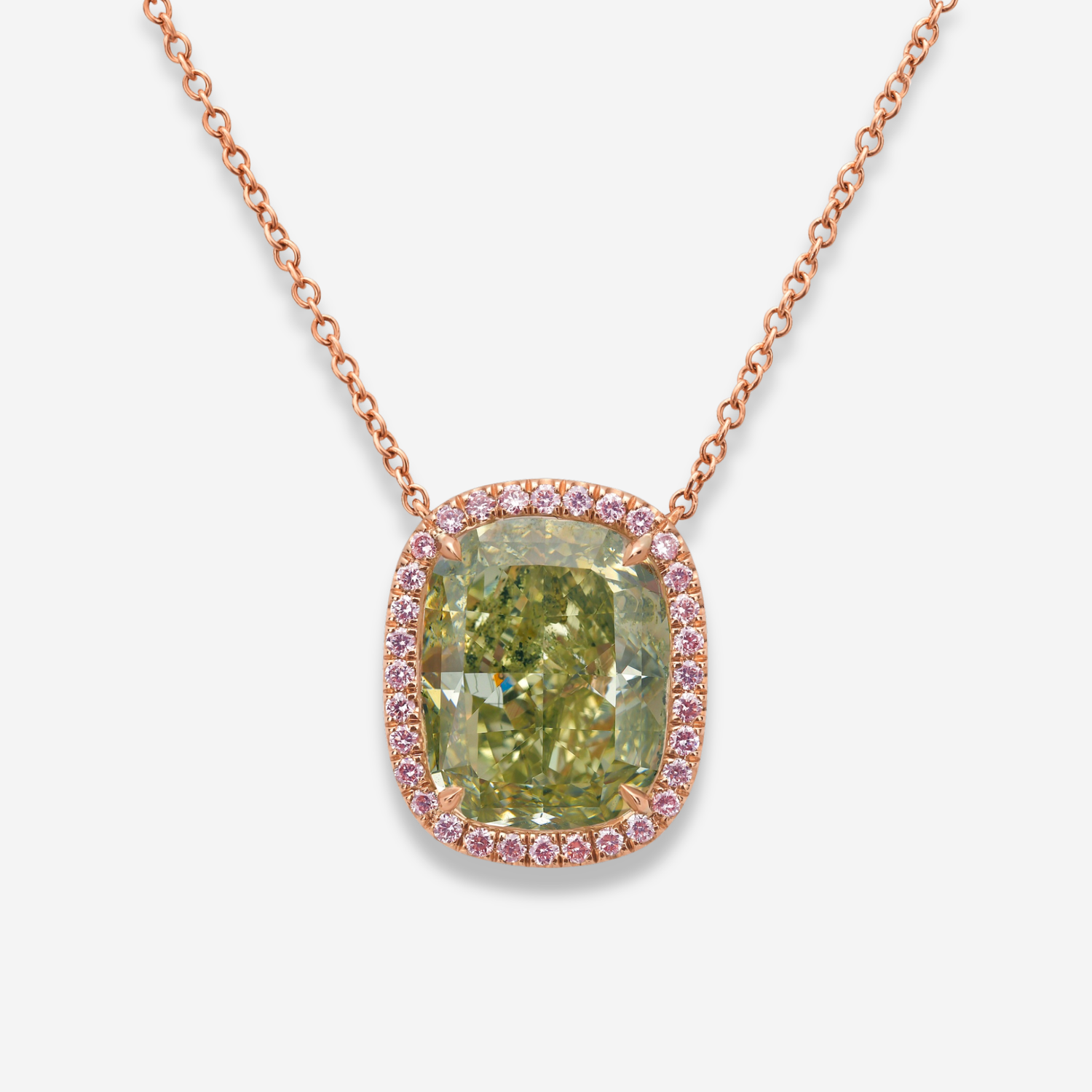 5.83ct Green Cushion diamond pendant, handcrafted by Rare Colors by Namdar