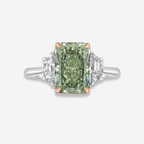 3.02ct Fancy Yellow-Green Elongated Radiant Diamond Engagement Ring