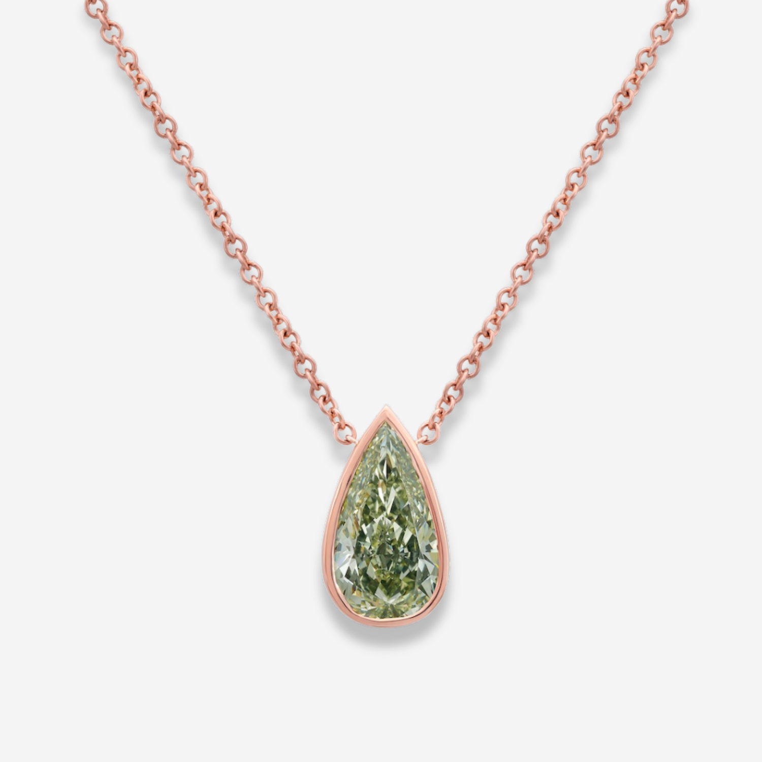 GIA Green Pear diamond pendant necklace at Rare Colors by Namdar, 5th Avenue New York