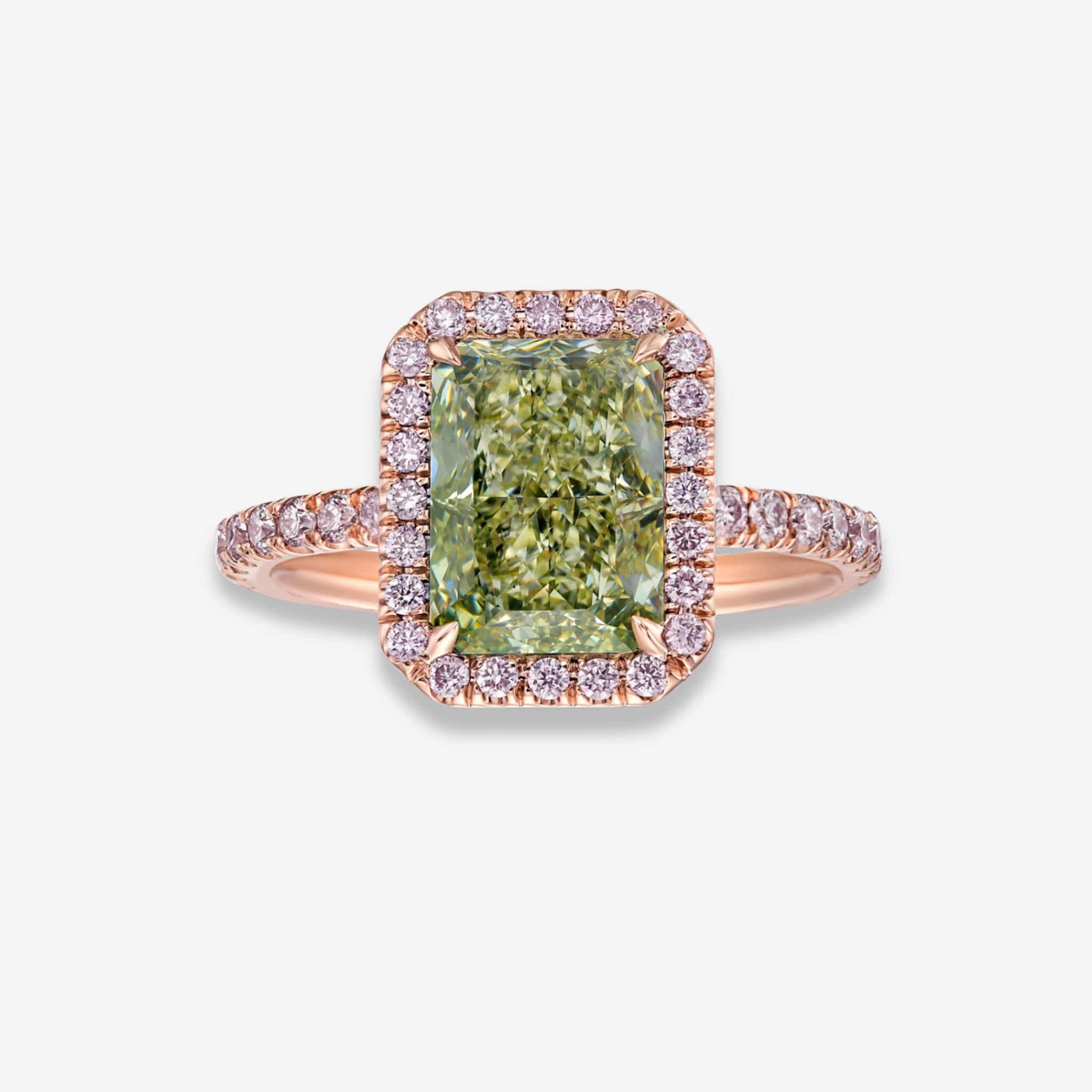 2.5ct Fancy Greenish Yellow Radiant Diamond Halo Ring
