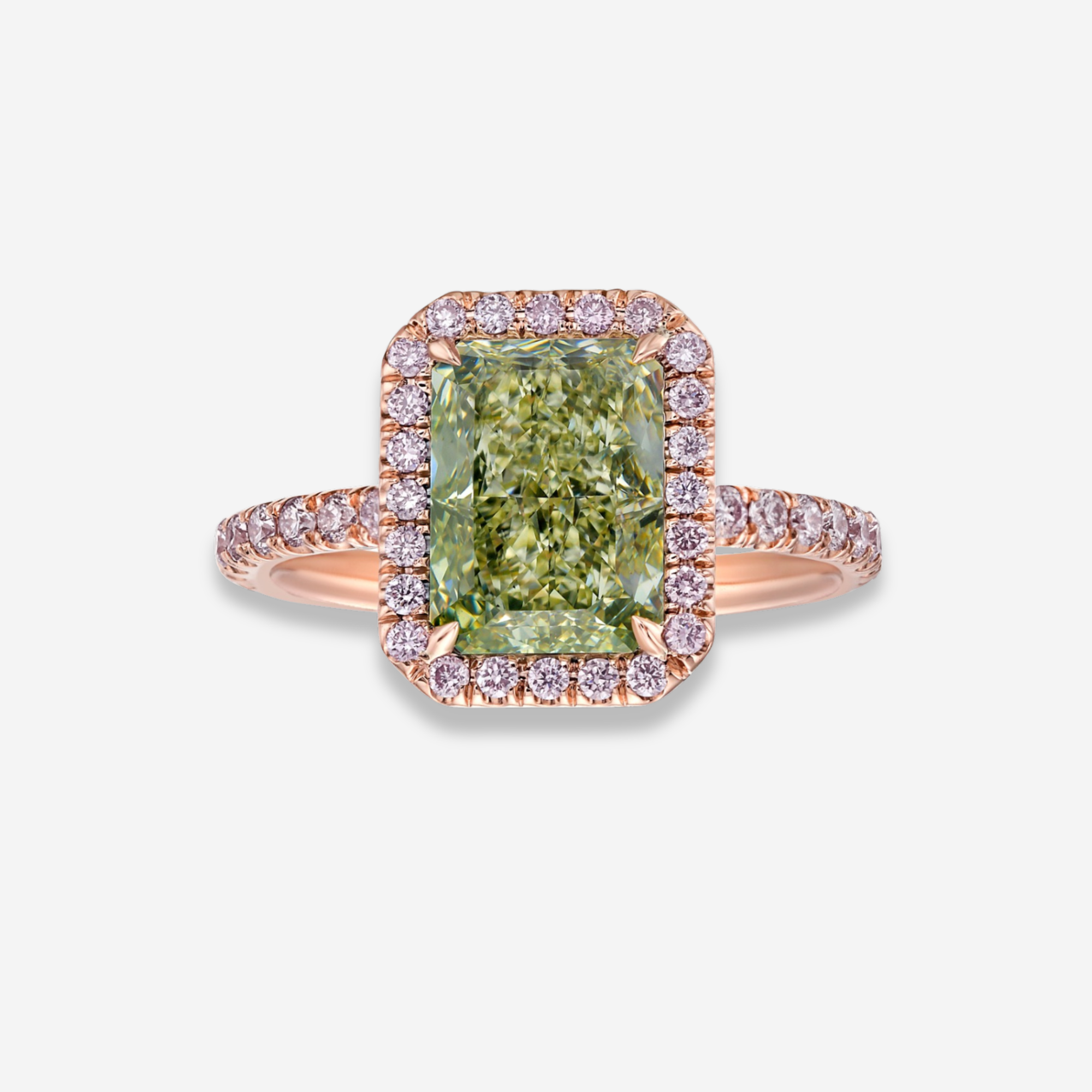 2.5ct Fancy Greenish Yellow Radiant Diamond Halo Ring