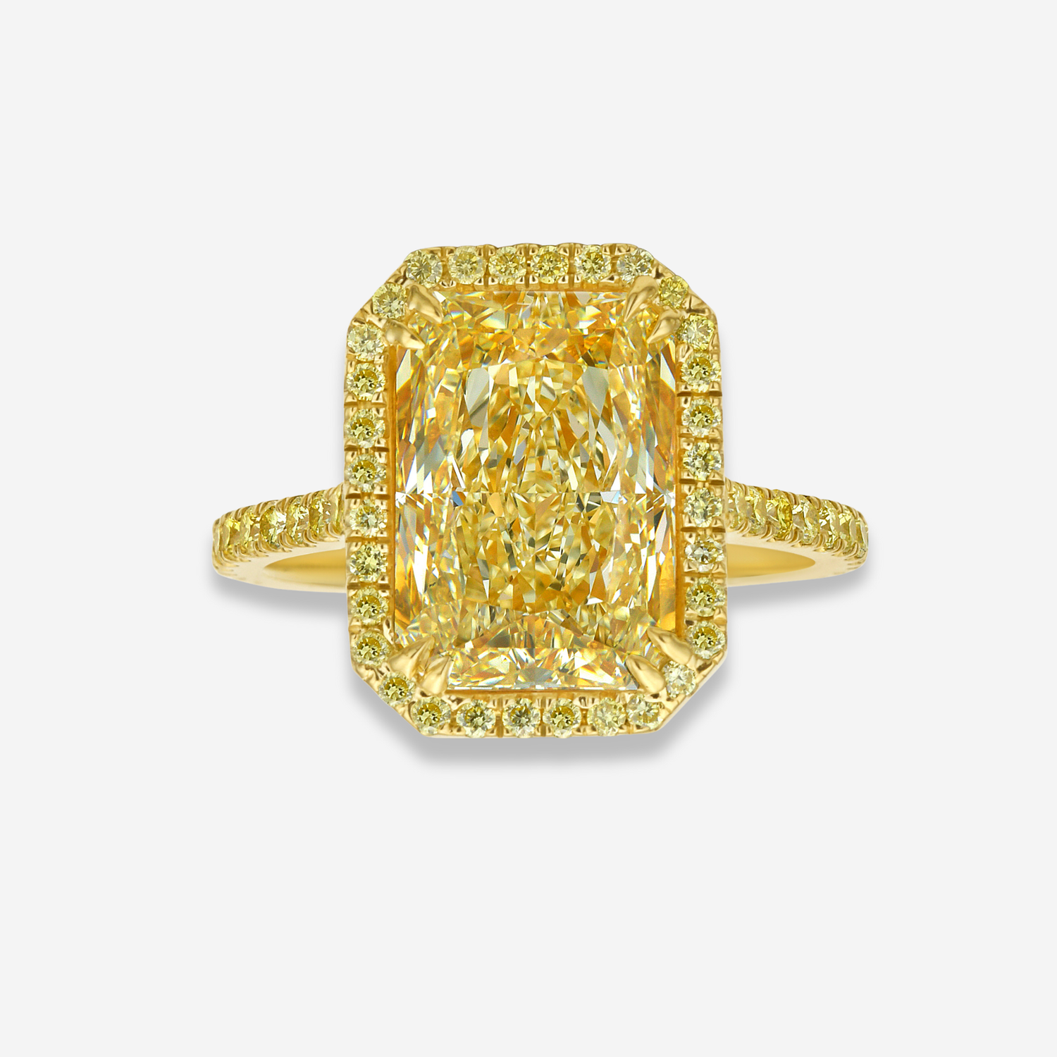 5ct Light Yellow Elongated Radiant Golden Halo Diamond Engagement Ring