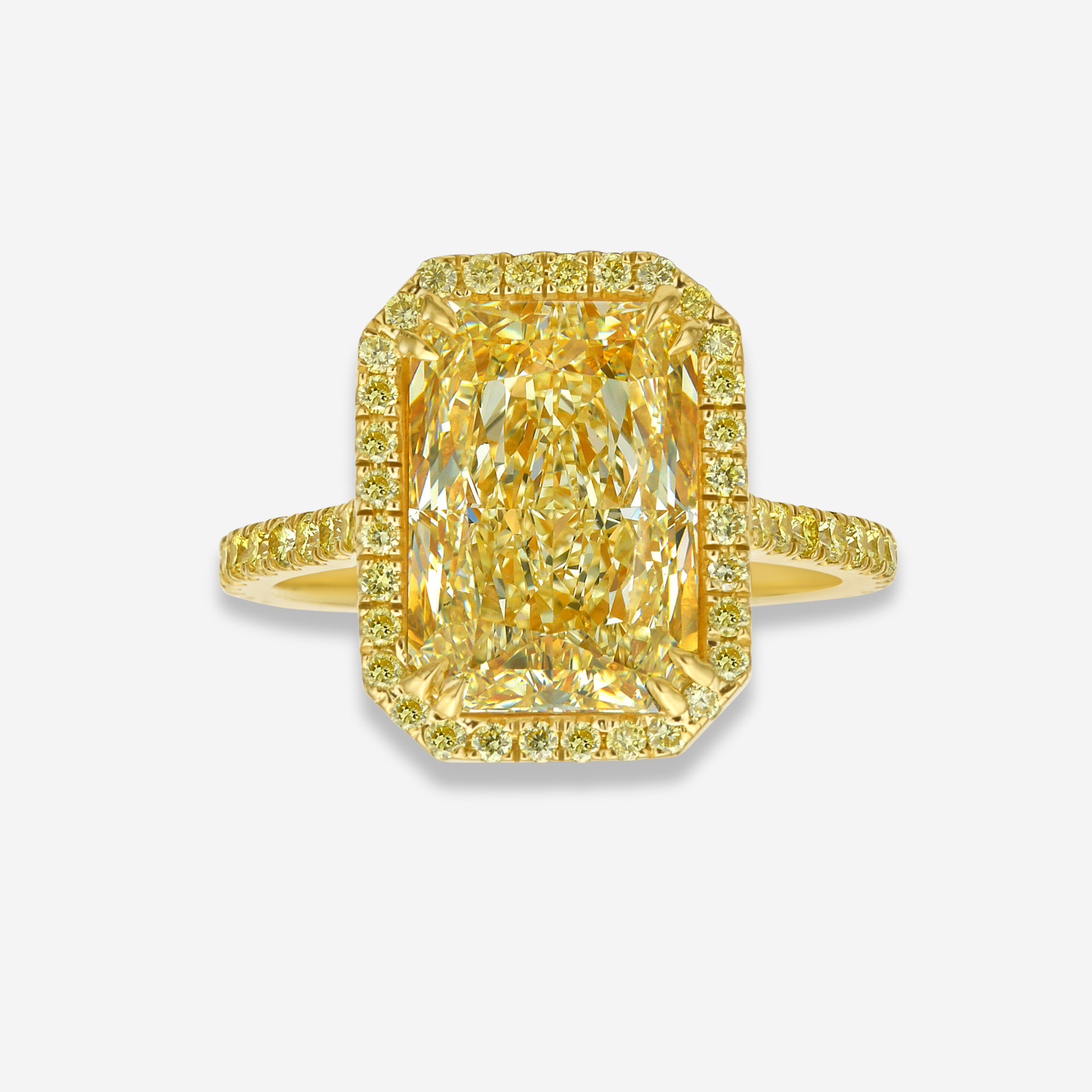 5ct Light Yellow Elongated Radiant Golden Halo Diamond Engagement Ring